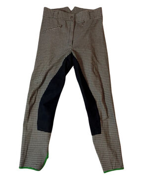 Cavallo Plaid Equestrian Riding Breeches Pants Black Knee Patch 32L